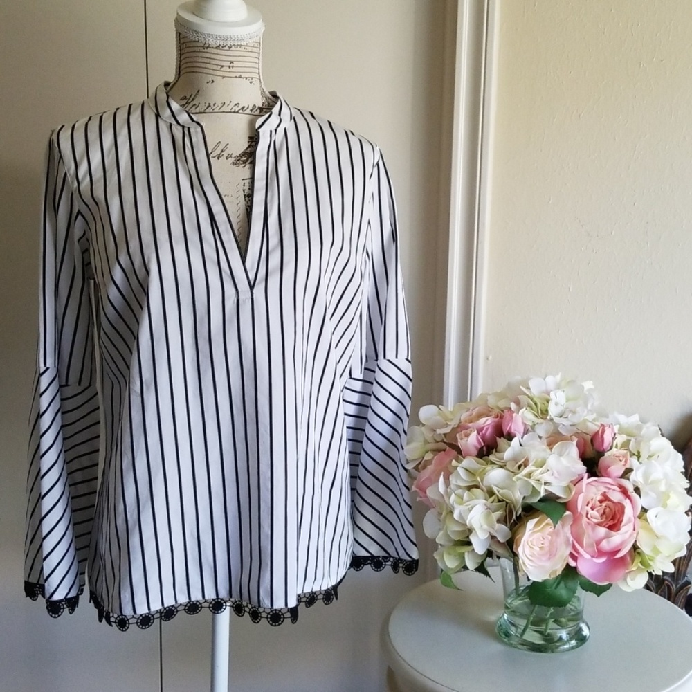 Lauren Ralph Lauren Striped Bell Sleeve Top